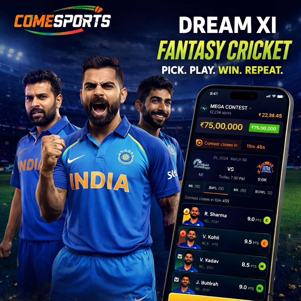 Come Cricket Club fantasy cricket and India team visual