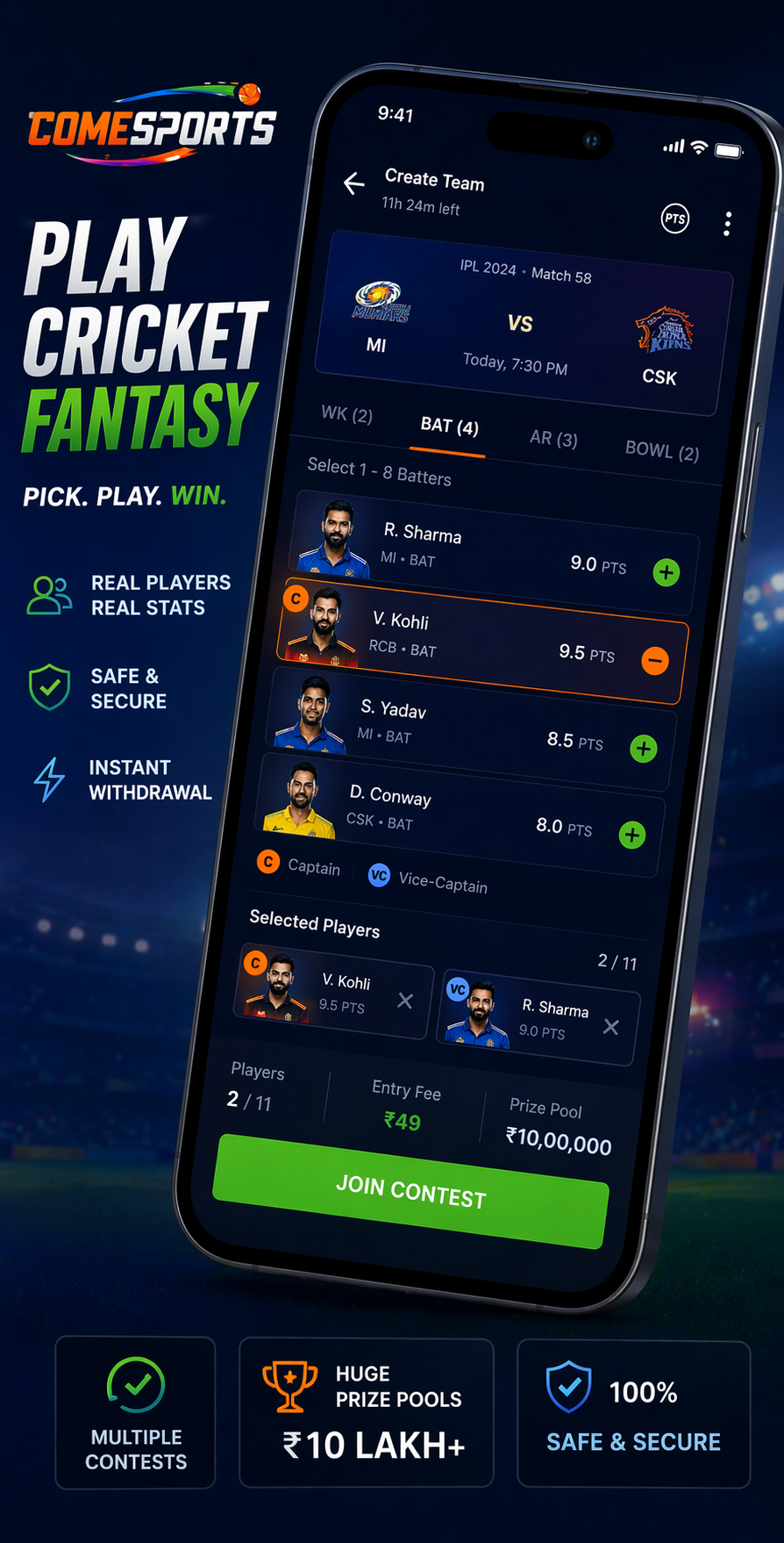 Come Cricket Club cricket fantasy visual