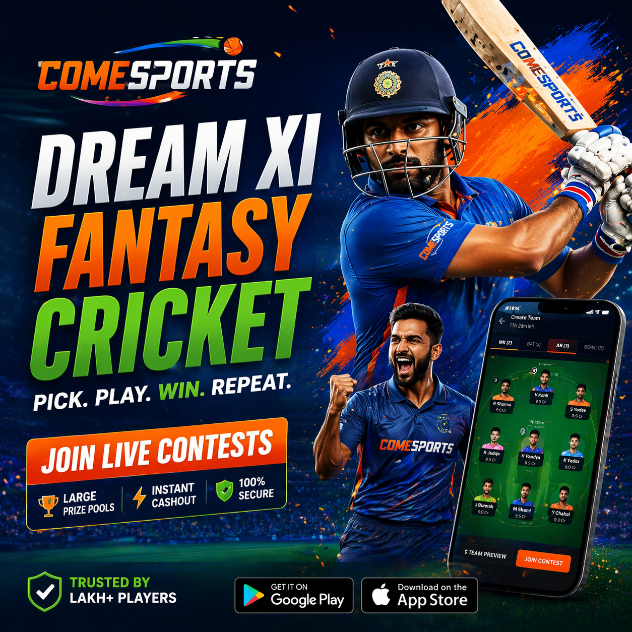 Come Cricket Club fantasy sports main visual